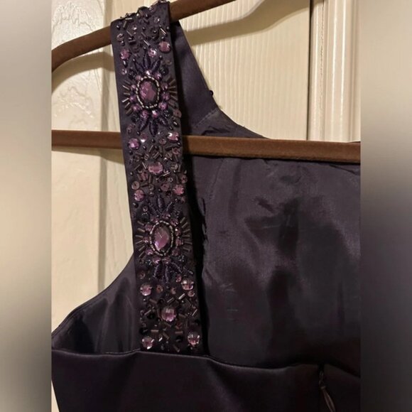 Antonio Melani purple satin cocktail dress with beadwork on straps size 0 - Picture 4 of 6